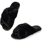 Ankis Womens Fuzzy Slippers Memory Foam Cross Band Cozy House Slippers Plush Home Fluffy Furry Slippers Open Toe Cute Soft Ladies Indoor Outdoor Slipper Slides Wedding Bride Shoes Gifts