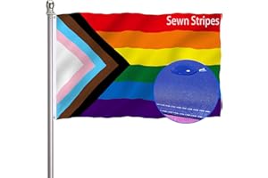 DUCUH Progress Pride Rainbow Flag 3x5 Outdoor-210D Sewn Stripes LGBTQ Gay Lesbian Bisexual Transgender All Inlcusive Progressive Pride Rainbow Flag Vivid Color Polyester Flags with 2 Brass Grommets