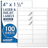 4" X 1 1/3" Matte White Printable Labels for Inkjet and Laser Printers - 100 Sheets, 1400 Address, Mailing, Shipping Labels for File Folders and Organization - Spartan Industrial Template R018