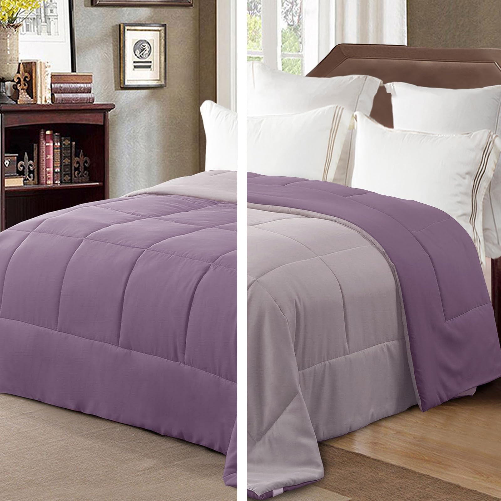 Exclusivo Mezcla 7.5 Tog Single Size Duvet All Seasons, Ultra Soft Reversible Coverless Duvet, Lightweight Down Alternative Comforter, 135x200 cm Dusty Lavender/Lilac Ash