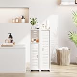 Dripex 4 Tier Bathroom Floor Cabinet Slim White 80H x 20D x 18W cm view 6