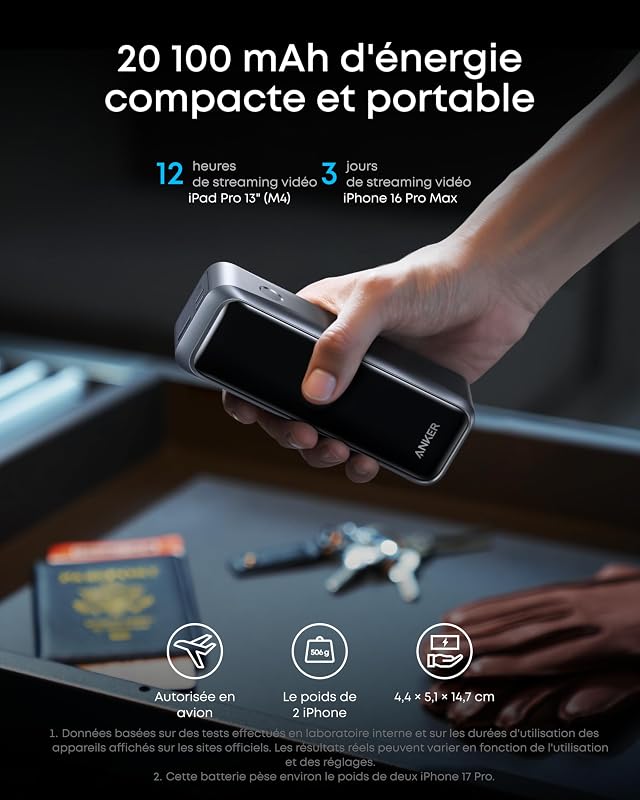 Prime Batterie Externe 20100 mAh, Sortie Max 220W, 3 Ports