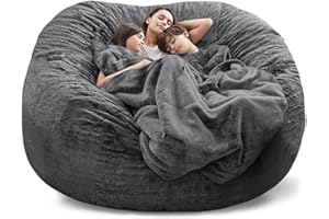LCYFBE 7ft Bean Bag Chair Cover, Durable Comfortable Chair PV Fur Bean Bag Sofas Faux Fur Sofa Living Room Sofa Bed Large Bean Bag Chairs Cover (No Filler,Cover only) Dark Grey