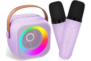 Amazmic Toys for Girls Karaoke Machine for Kids,Birthday Gifts for Girl Age 3 4 5 6 7 8 9 10+ Year Old Boy, Portable Speaker for Kid Mini 2 Karaoke Microphones Gift for Home Class Party- Purple 2Mic