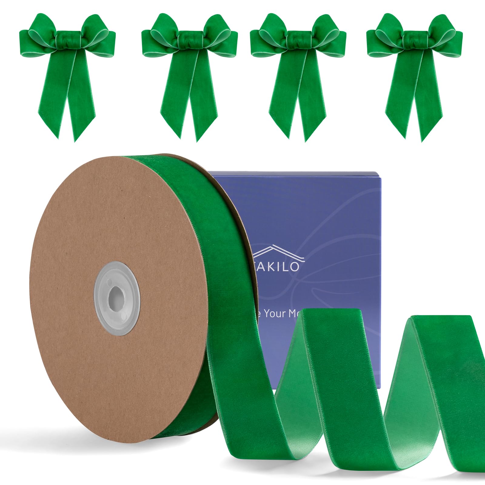 Green Velvet Ribbon 1 Inch x 25 Yd, FAKILO Ribbon Green Velvet Perfect for Christmas Tree, Wreath, Gift Wrapping, Bows, Flower Bouquet, Wedding Home Decor