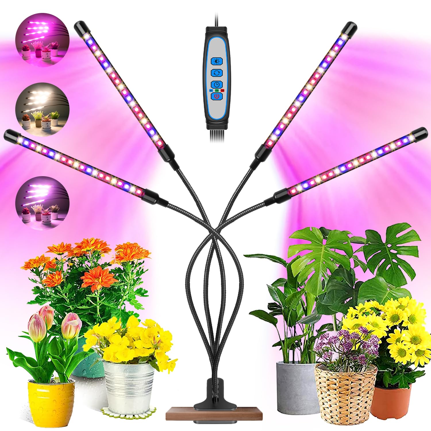 Garpsen Grow Lights for Indoor Plants, 80 LEDs Full Spectrum Led Plant Grow Light, 5 Dimming Level & 4 Heads Grow Lamp with Timer 360°Adjustable Gooseneck for Seedlings and Succulents
