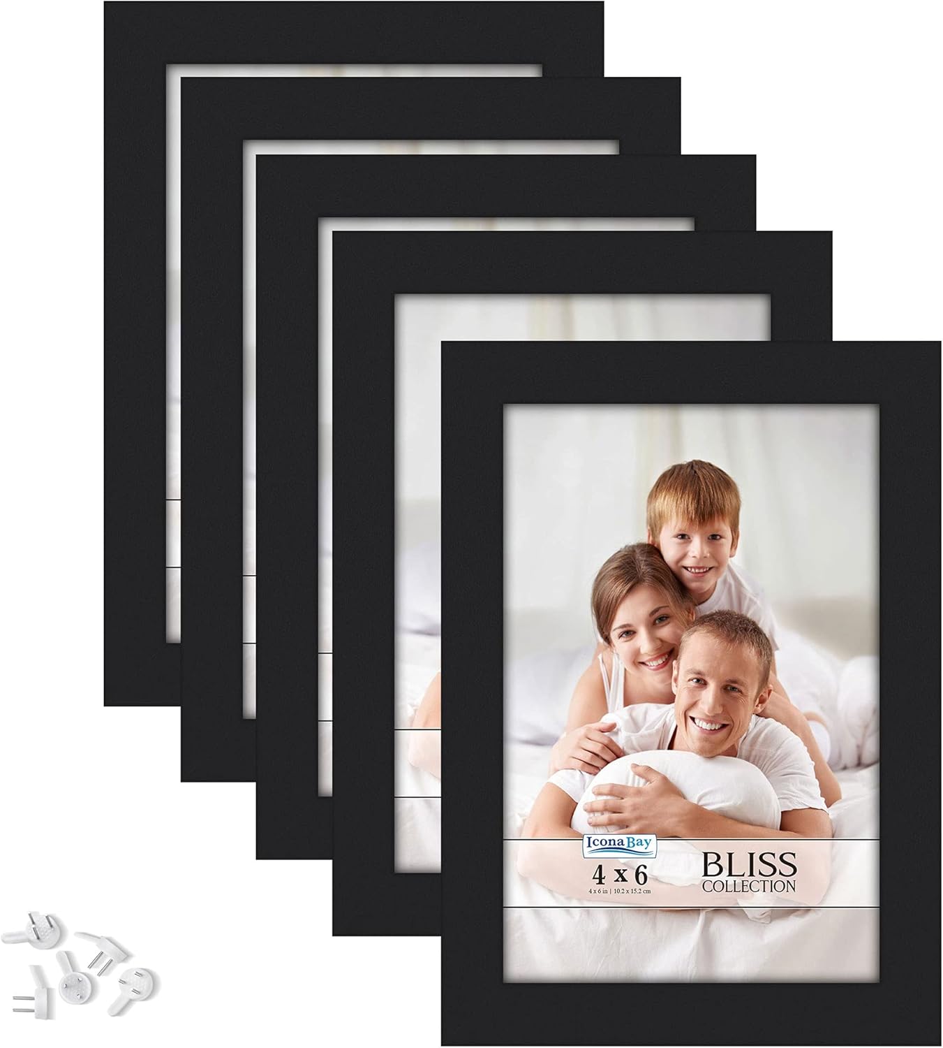 Photo Albums, Frames & Accessories - Icona Bay 4x6 Picture Frames (Black, 5 Pack), Modern Style Wood Composite Frames Table Top or Wall Mount, Bliss Collection
