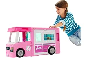 Barbie Camper, Doll Playset with 50 Accessories, Transforms into Truck, Boat & House, Includes Pool, 3-in-1 Dream Camper