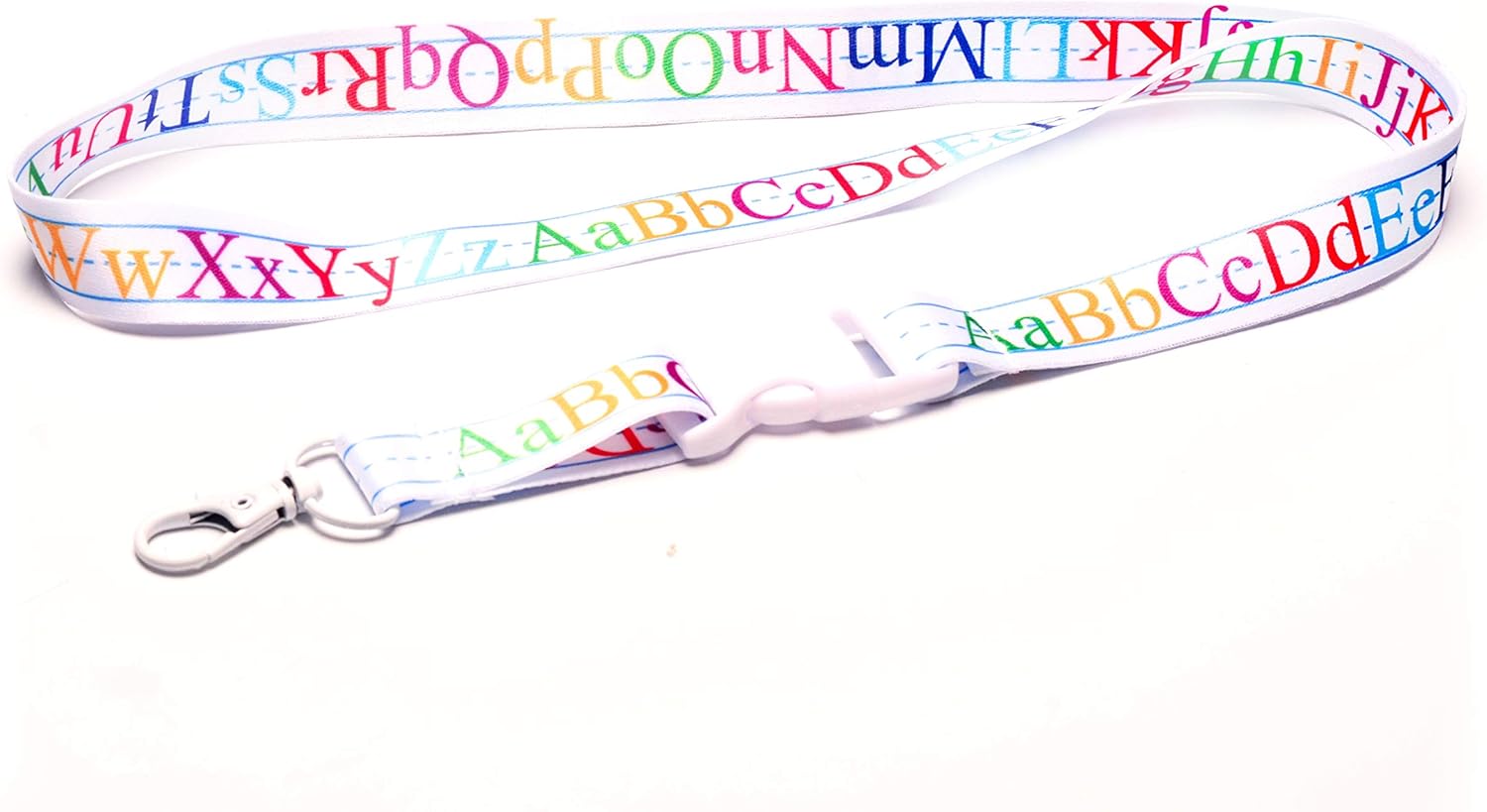 Teacher Lanyard Keychain w/ Quick Release Snap Buckle & Metal Clasp - Alphabet ID Lanyard for Keys USB Badges Whistle - ID Holder Keychain for School Kids Women Men Gift (White, 1 Lanyard)
