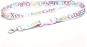 Teacher Lanyard Keychain w/ Quick Release Snap Buckle & Metal Clasp - Alphabet ID Lanyard for Keys USB Badges Whistle - ID Holder Keychain for School Kids Women Men Gift (White, 1 Lanyard)