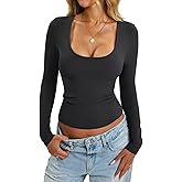 Eachyes Womens Tight Long Sleeve Shirts Scoop Neck Tops Y2K Basic Slim Fit Going Out Fall Fashion Clothes 2026