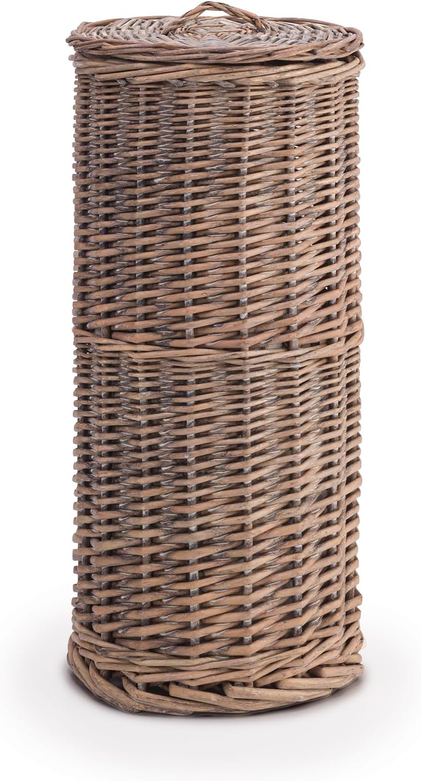 Woodluv Hand Woven Rustic Wicker Toilet Paper Holder Stand Storage Natural