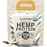 Cantein Organic Plant-Based Protein Powder - 100% Hemp Protein Vegan Shake Mix - Lactose, Dairy & Gluten Free, Clean Natural Vanilla (20 Servings)