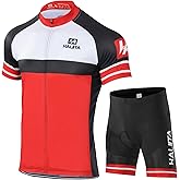 Men's Cycling Jersey Set Shorts Sleeves Quick-Dry Reflective Zipper Pocket Biking Shirt with 3D Padded Shorts Outfit