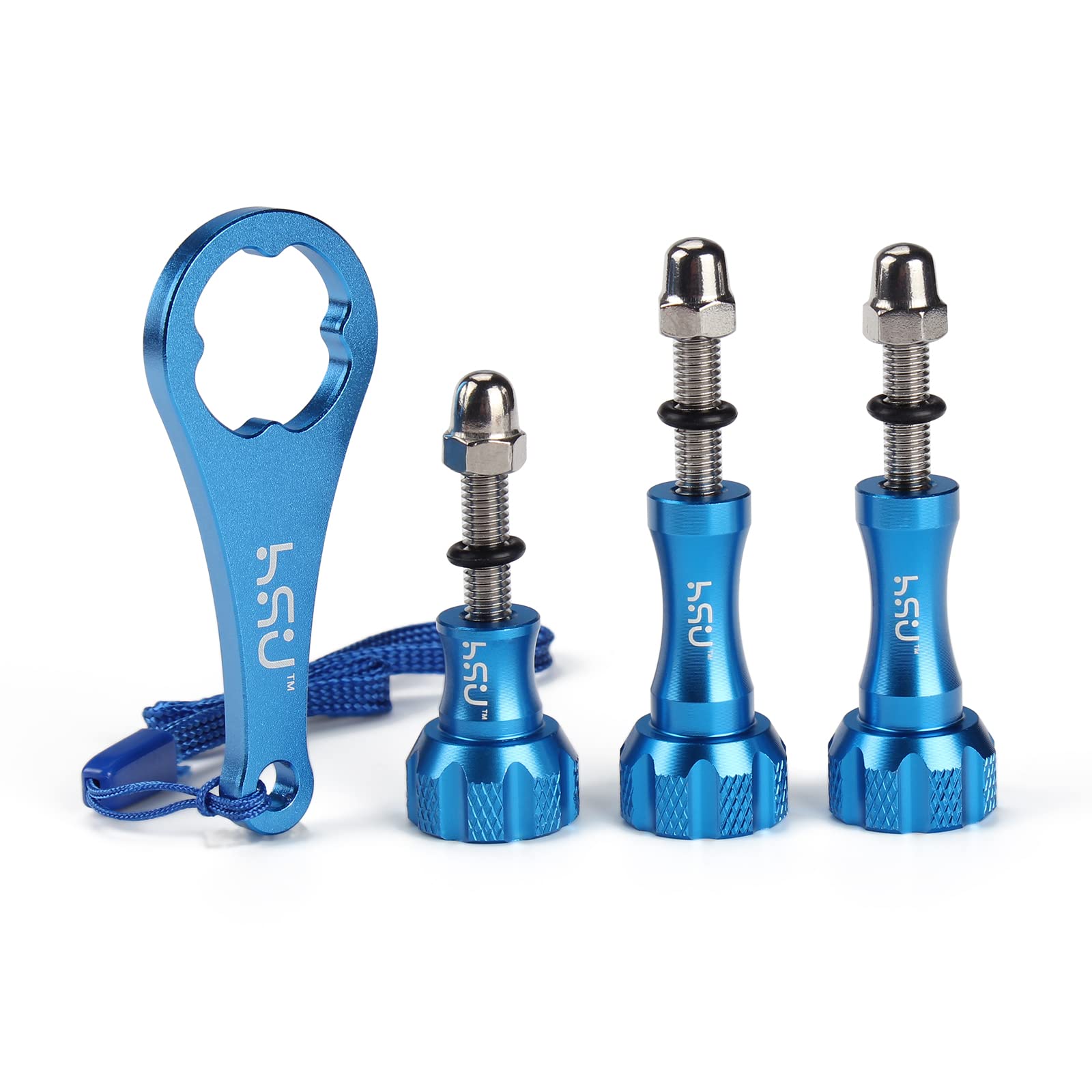 HSU 3pcs Aluminum ThumbScrew Set + Wrench for GoPro Hero 13/12/11/10/9/8/7/6/5/4/3+/3/GoPro Max (Blue)