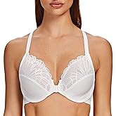 MELENECA Women's Racerback Front Closure Full Coverage Unlined Plus Size Underwire Bra