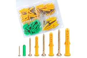 Esydon 196PCS Drywall Anchors and Screws Kit, 98 Plastic Dry Wall Anchors and 98 Philips Flat Head Screws, Concrete Anchor and Galvanized Screw, 4 Sizes Set for Wall Hanging, Picture Frame