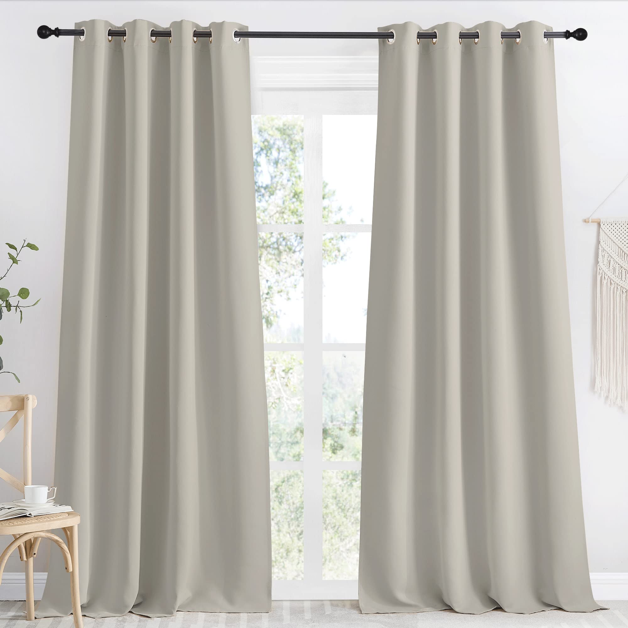 NICETOWN Blackout Natural Curtain for Living Room, 1 Panel, W55 x L96, Thermal Insulated Solid Grommet Sound Reducing Energy Saving Window Drape for Bedroom/Dining Room Image