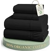 LANE LINEN King Sheets 100% Organic Cotton Soft 4pc Percale Cooling - Black | King Sheets In 100% Organic Cotton Percale - All-Season Comfort, For Master Bedrooms, Naturally Cooling &amp; Lightweight