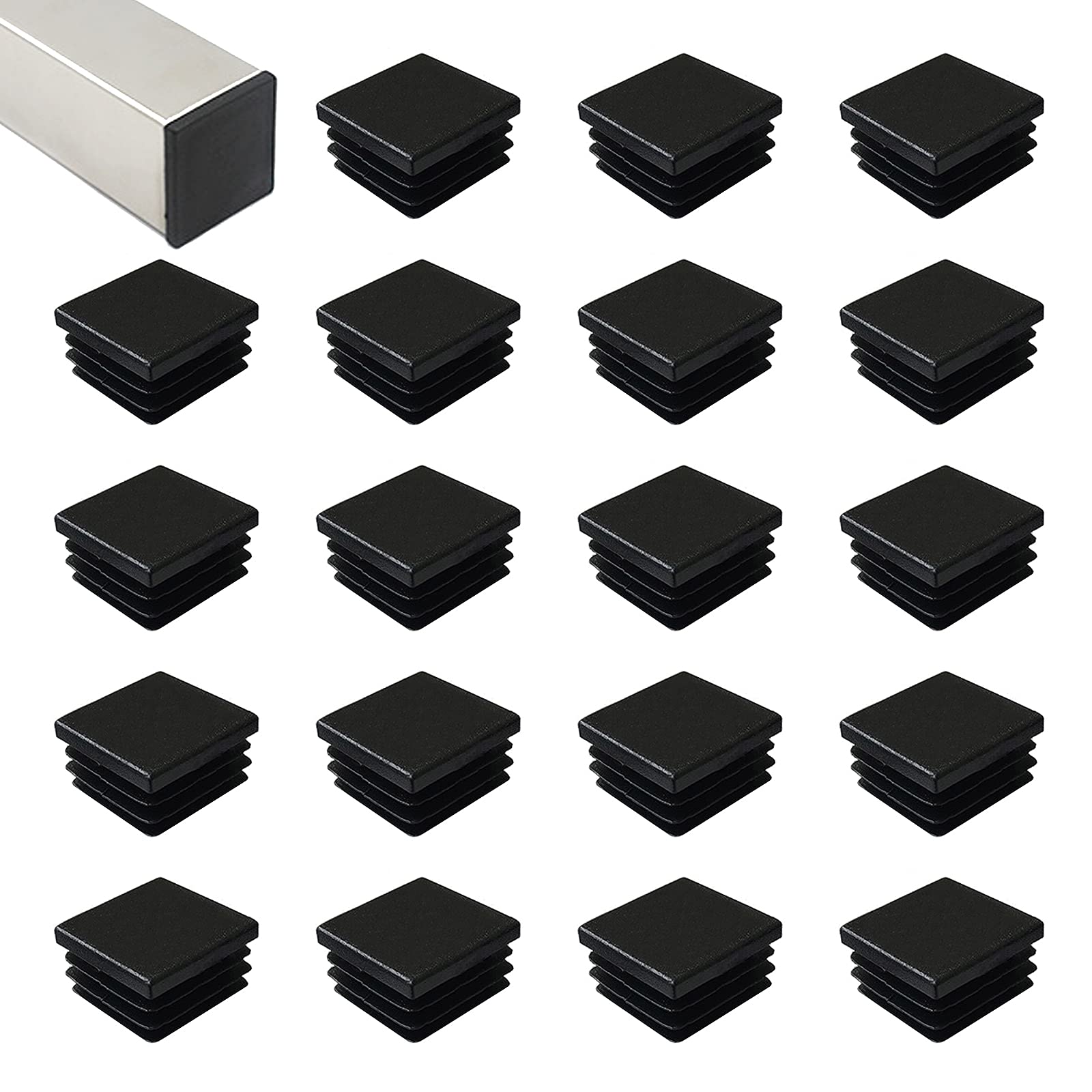 HJYZY 32mm Square Plastic Plug, Tubing Post End Cap, Chair Glide for Table Chair Shelf Insert Finishing Plug 20 pcs