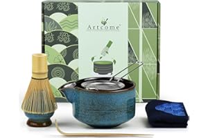 Artcome 7 Pcs Complete Matcha Ceremony Kit for Tea Ceremony, Bowl with Pouring Spout, Whisk, Tea Scoop, Matcha Powder Strainer, Matcha Tea Set For Making Usucha, Koicha and Matcha Latte (Sapphire)