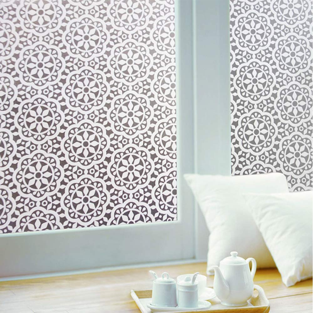 Jahoot Frosted Privacy Window Film, Glass Door Tint Non-Adhesive Static Clings for Home Office Decoration, Anti-UV, Heat Control and Prevent Bird Strikes (Snowflakes, 17.7x78.7 Inches)