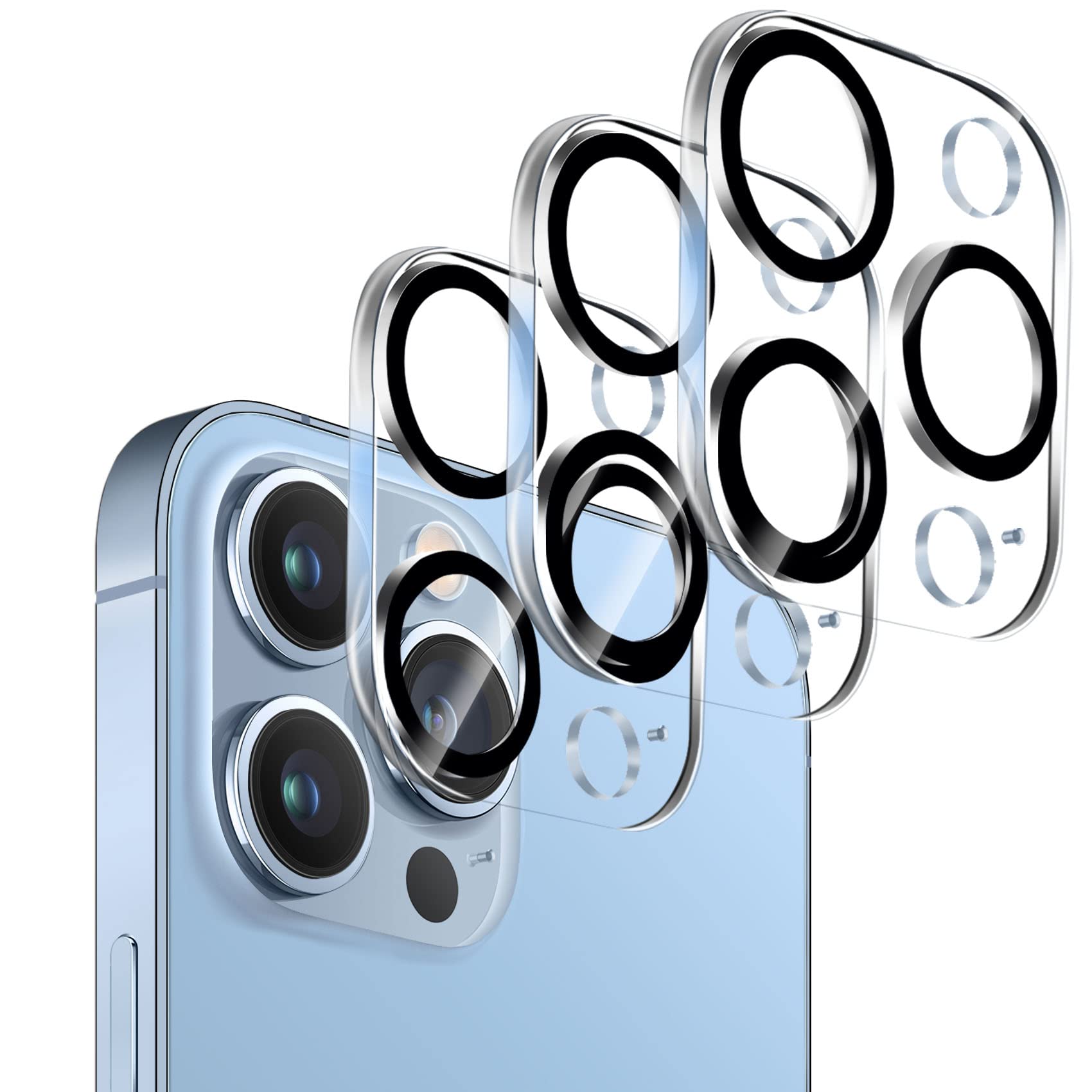 Photo 1 of Dengduoduo 3 Pack Tempered Glass Camera Lens Protector for iPhone 13 Pro 6.1" & iPhone 13 Pro Max 6.7", Ultra HD, 9H Hardness, Anti-Scratch, Case Friendly, Easy to Install [No Affect on Night Shots]