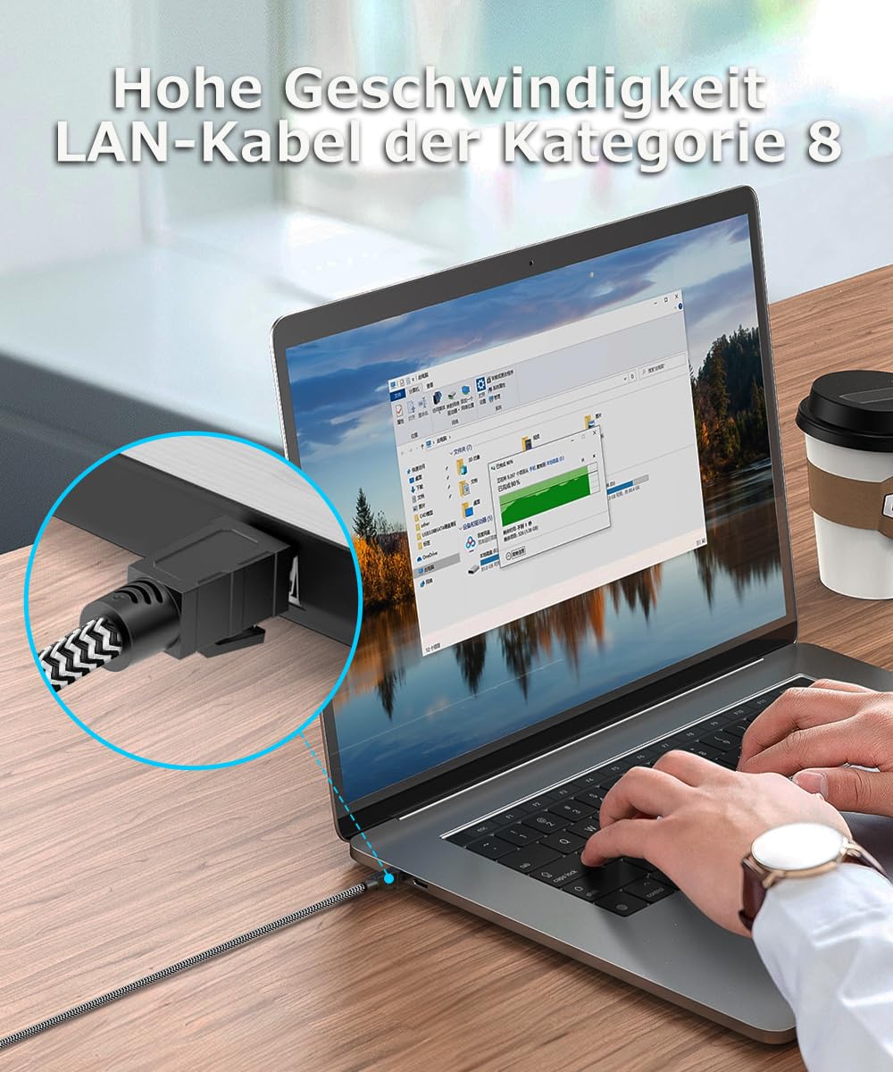 Qiuean Lan Kabel 20m, Netzwerkkabel Cat 8-40Gbps 2000MHz Hochgeschwindigkeits Ethernet Kabel,Nylongeflecht Internet LAN Kabel,Patchkabel mit Rj45-Stecker für Ps5/Laptop/Router/Gaming/Modem 6