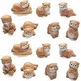 Mejixiwell 14 Pcs Miniature Otters Figurines Tiny Otters Mini Garden Otter for Fairy Garden Patio,Yard,Lawn Decor