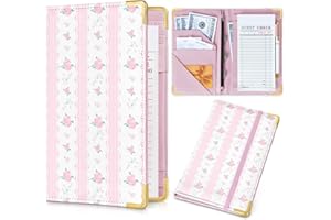 LEMMEKO Server Book, Faux Leather Server Books for Waitress, Cute Servers Book with Zipper Pocket & Pen Holder, Serving Books Fits Servers Apron, Pink