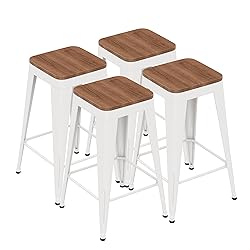 SHINEBOOM Barstools Set of 4 White Metal Bar Stools