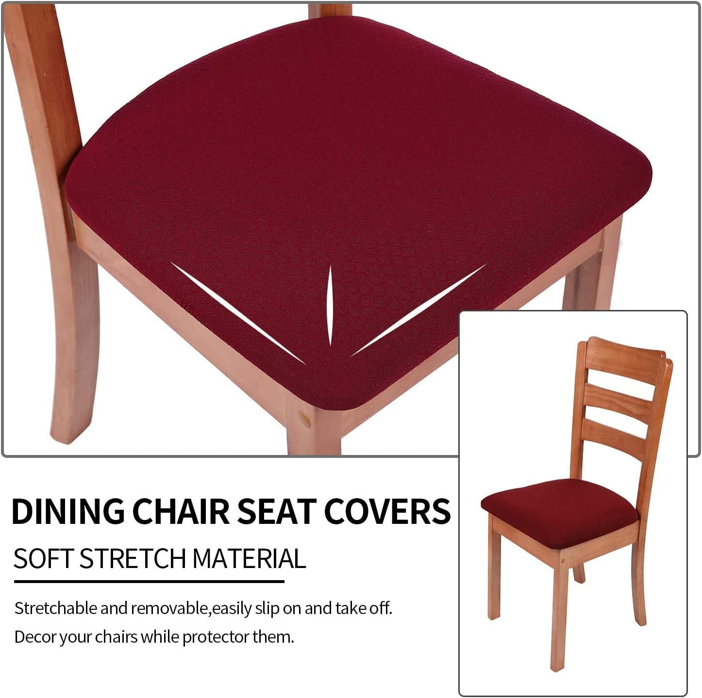 smiry Stretch Chair Seat Covers for Dining Room Burgundy Set of 6 Jacquard Dining Chair Seat Protectors Chair Slipcovers - Image 4