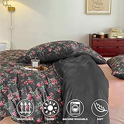 Nanko Floral Comforter Set Queen Size 3 Pcs, Black