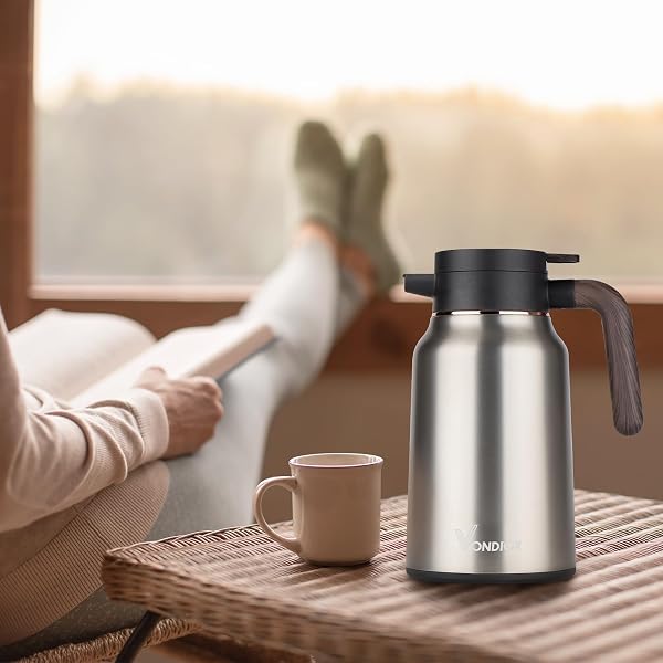 VONDIOR COFFEE CARAFE 35OZ/1.0L – 24HOURS COFFEE THERMAL- INSULATED 304 STAINLESS STEEL HOT BEVERAGE DISPENSER – THERMAL COFFEE CARAFES FOR KEEPING HOT/COLD COFFEE, DRINK DISPENSER FOR PARTIES