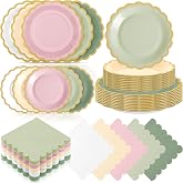 Zhehao 150 Pcs Pink and Green Paper Plates Napkins Serves 50 | Scalloped Disposable Tableware for Sage Green and Pink Wedding Birthday Baby Shower Party, Coordinating for Event Decorations