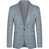 Cloudstyle Mens Plaid Suit Jacket 1 Button Formal Blazer Business Casual Sport Coat