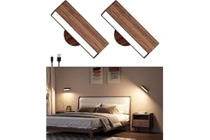DetarZinLED Battery Operated Wall Sconces Set of 2,Rechargeable Wall Lights Wood,Stick On Wall Lights for Bedroom,Wall Mounted Bedside Reading Lamps Dimmable,Battery Powered Wall Lamp for Bedroom