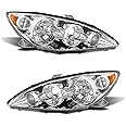 ADCARLIGHTS for 2005-2006 Camry Headlight Assembly compatible with 2005 2006 Toyota Camry Chrome Housing with Amber Reflector Headlamp Replacement Left and Right Pair