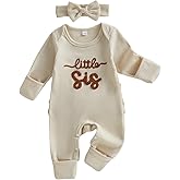 allshope Infant Baby Girl Fall Outfit Sweatshirt Romper Little Sister Lil Sis Long Sleeve Jumpsuit Newborn Clothes