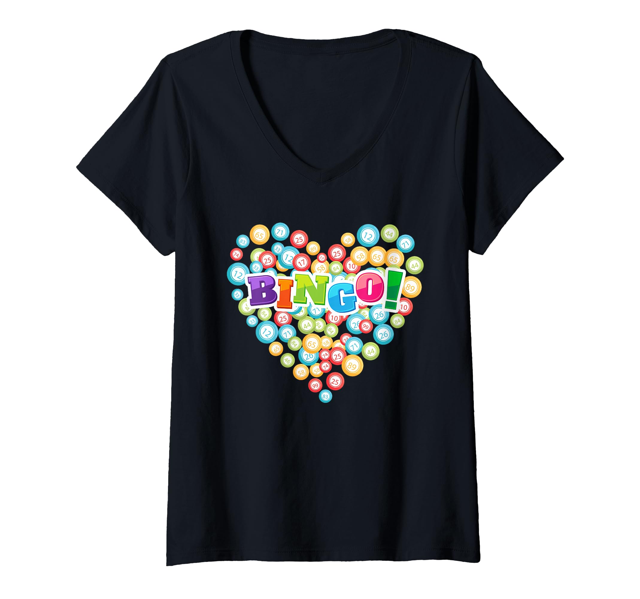 Womens Lottery Bingo Player Gambling Lover Gift Lotto Heart Bingo V-Neck T-Shirt