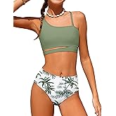 Queenstyle Girls Swimsuits Bikini Set Kids Cutout Bathing Suit Bikini Top Two Piece Girls' Swimwear