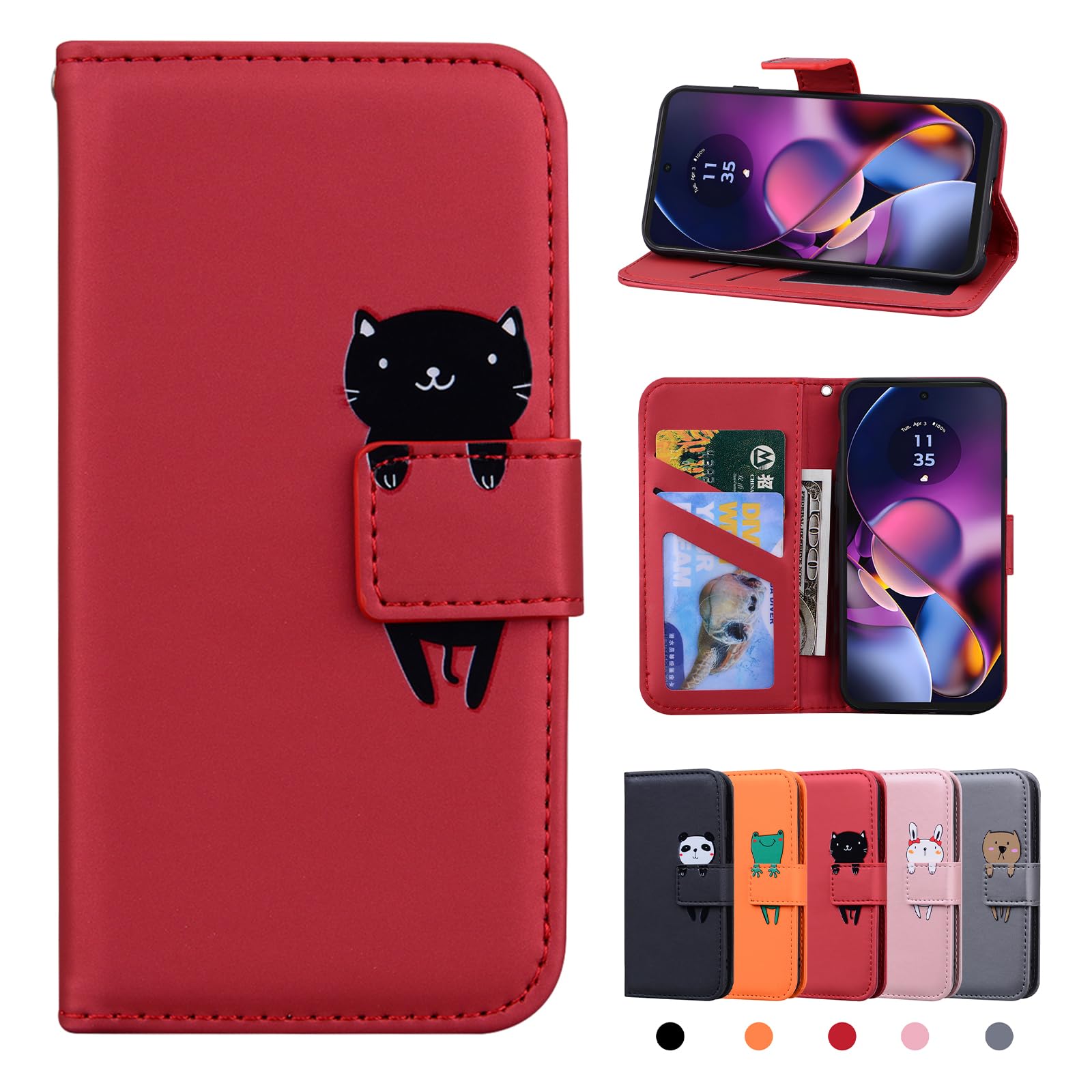 Rostsant Motorola Moto G54 5G Case Cover Skin Feel PU Leather Case Motorola Moto G54 5G Magnetic Closure Protective Wallet Flip Cover Stand Protective Case for Motorola Moto G54 5G Red Cat — image 1