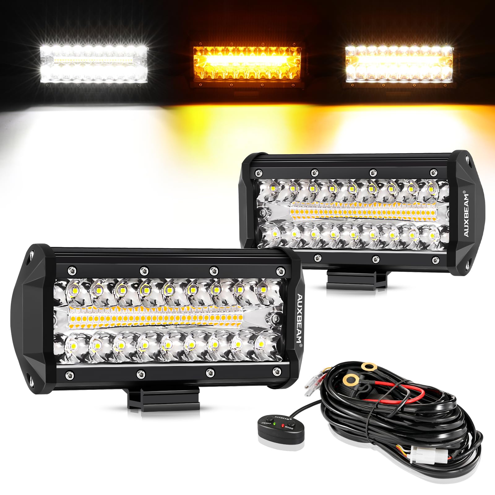 Photo 1 of ***UNABLE TO TEST***Auxbeam 7 Inch 300W LED Light Bar, 6 Modes Strobe Amber Pod Lights Yellow Fog Light Dual Color Spot Flood Offroad Driving Lights, Memory Function LED Work Lights for Truck Car ATV