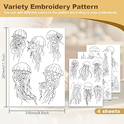 DOODLREAM 16Pcs Jellyfish Embroidery Pattern