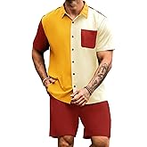 LecGee Men Summer Casual Short Sets Contrast Short Sleeve Button Down Shirt and Shorts Set 2 Piece Outfits Tracksuit
