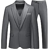 Mens Suits 3 Pieces Slim Fit One Button Solid Suit Blazers for Business Wedding Formal Prom Tuxedo Blazer Vest & Pant Set