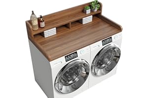 CORBYLES 2-Tier Washer Dryer Countertop with 2.75" H Edge Rails, 54" W x 27.55" D Laundry Countertop for Folding Clothes, Washer and Dryer Topper with Non-Slip Pad (Dark Walnut)