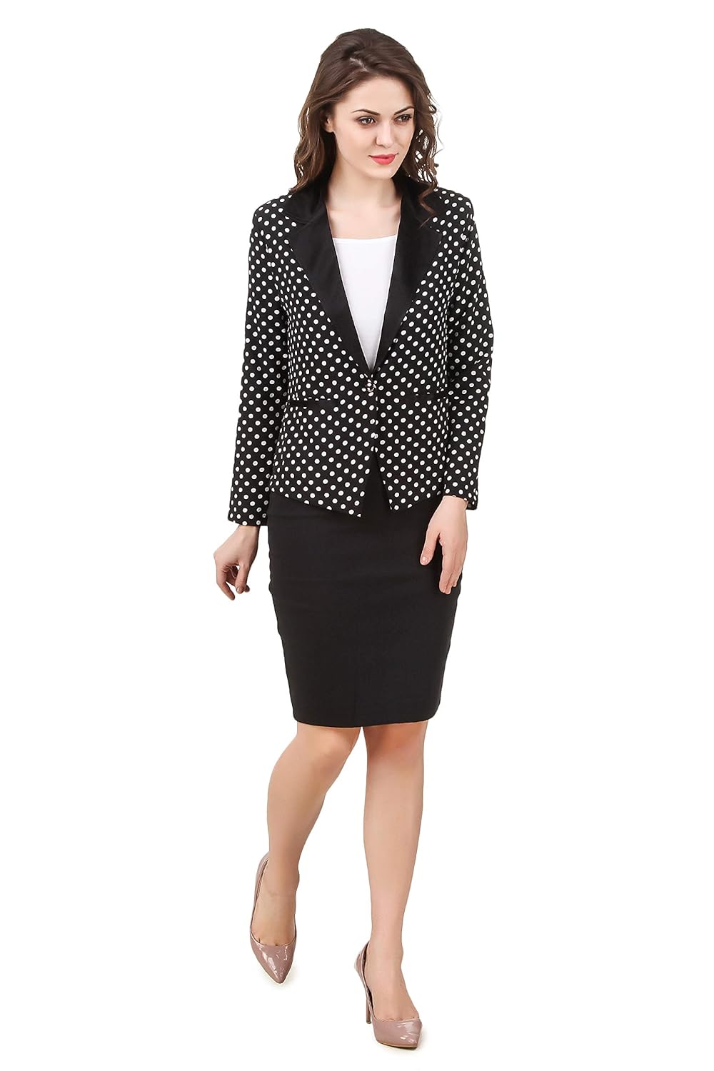 texco white polka dot summer women blazer
