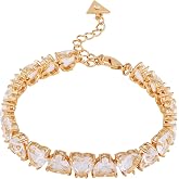 Guess Clear Glass Stone Heart Charm Line Bracelet, Goldtone