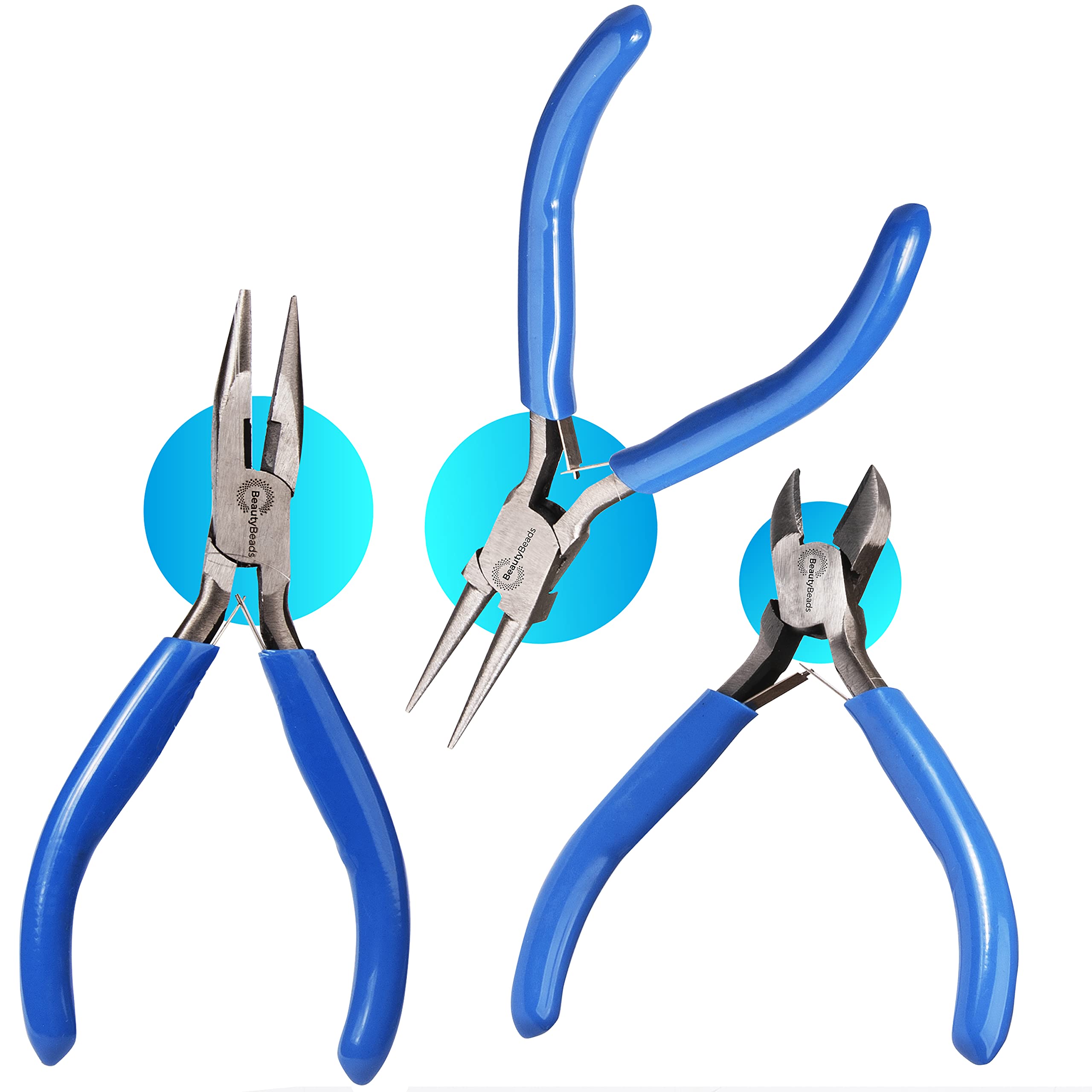 BeautyBeads Jewelry Pliers 3-Pack, Plier Tool Set for Jewelry Making, Beading & Jewelry Making Supplies, Round Nose, Long Nose and Cutting Plier